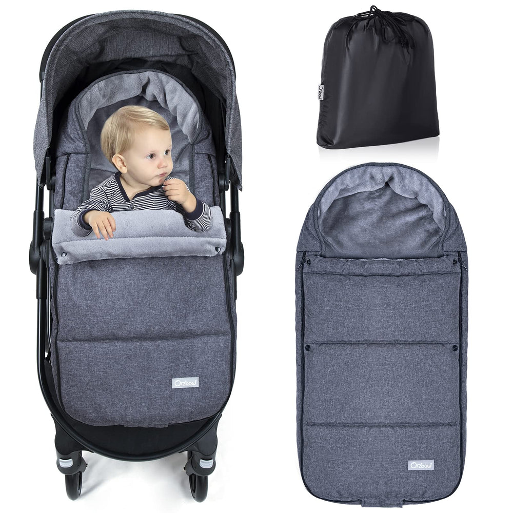 Orzbow Footmuff outer fabric shows weatherproof protection for stroller rides.