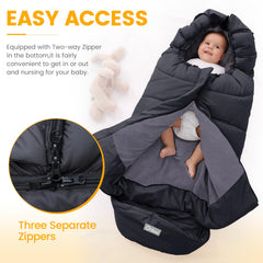 Orzbow footmuff zipper closure for quick temperature control
