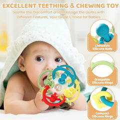 Orzbow montessori teether soft textures support tactile exploration and fine motor skills.