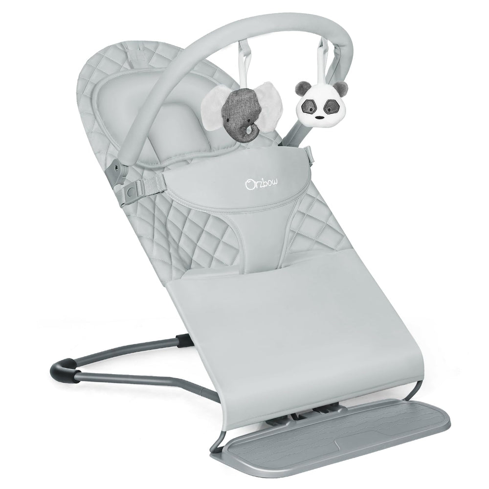 Orzbow portable baby bouncer folded in storage bag for easy home storage.