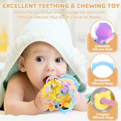 Orzbow sensory teething toy shows colorful textured balls for gum relief