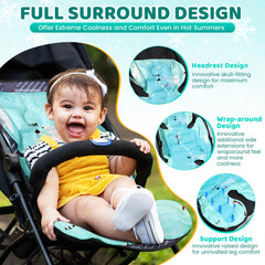Orzbow universal cooling pad installed in stroller demonstrates secure fit across harnesses.