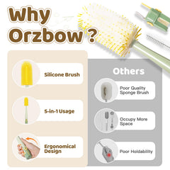 Orzbow U-shaped rim brush targets tight rims for thorough residue removal.
