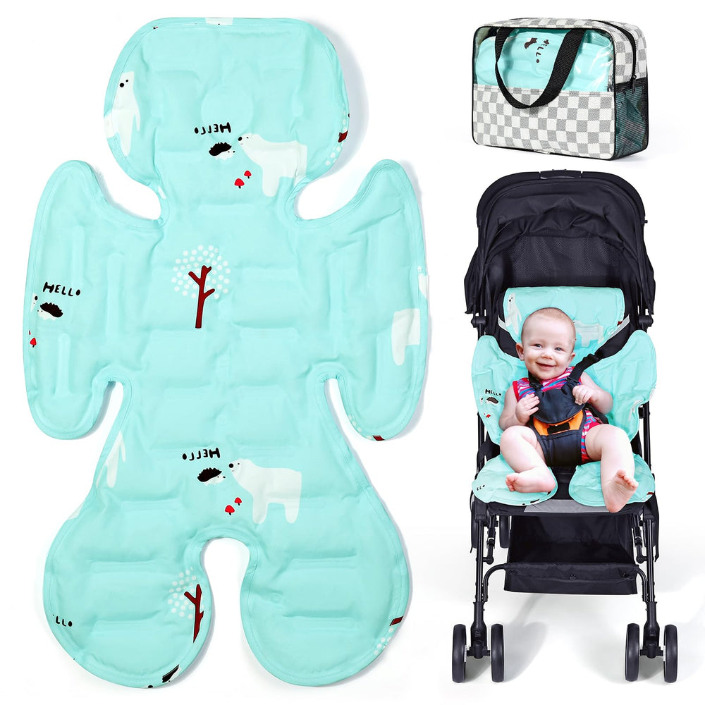 Orzbow universal stroller cooling pad folded for storage and portable baby cooling while traveling.