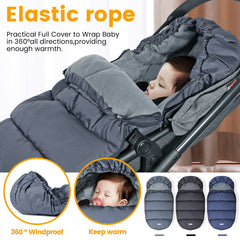 Orzbow universal stroller footmuff demonstrates universal fit with stroller and car seat compatibility.