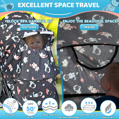 Orzbow universal sun shade detachable top and bottom for flexible shade and airflow.