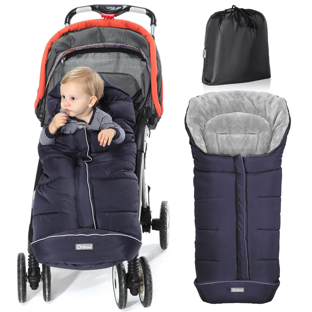 Orzbow Warm Bunting Bag blue front view shows full stroller coverage for cold walks