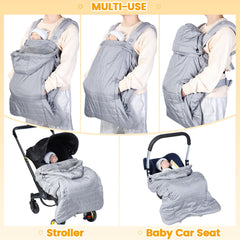 Orzbow winter baby carrier cover highlighting multi-functional design as footmuff or blanket