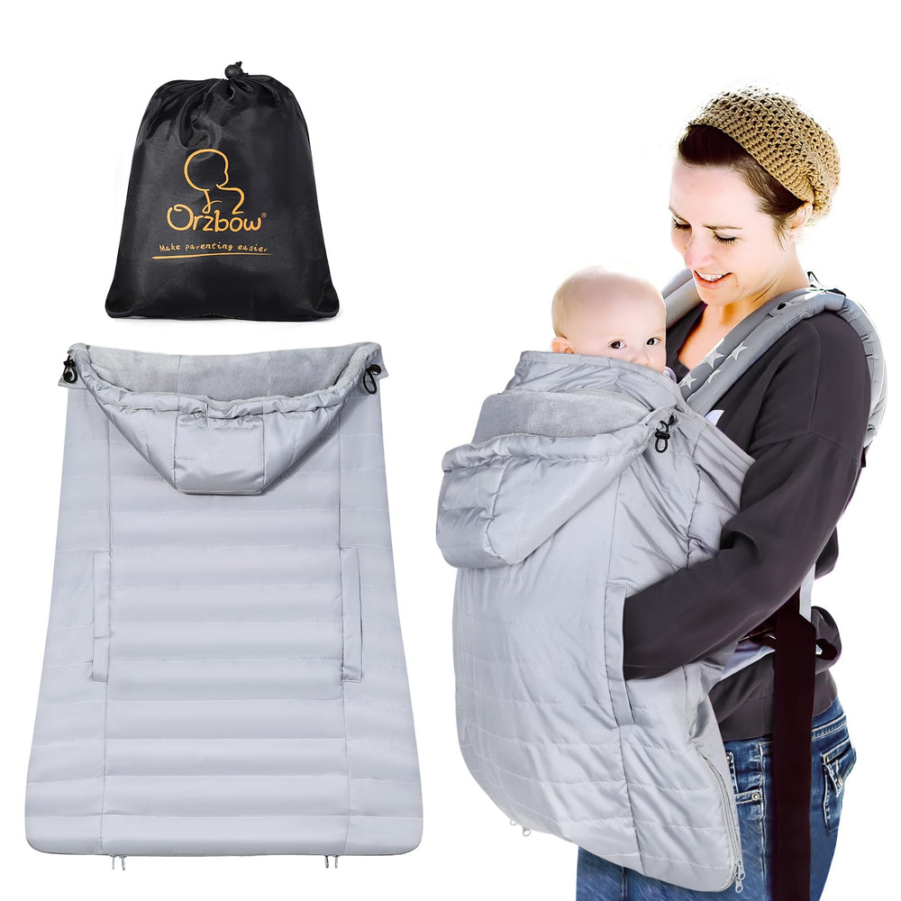 Orzbow winter baby carrier cover with removable drawstring hood for adjustable warmth