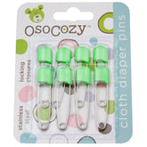 OsoCozy Light Green diaper pins 8-pack for safe diapering and colorful crafts.