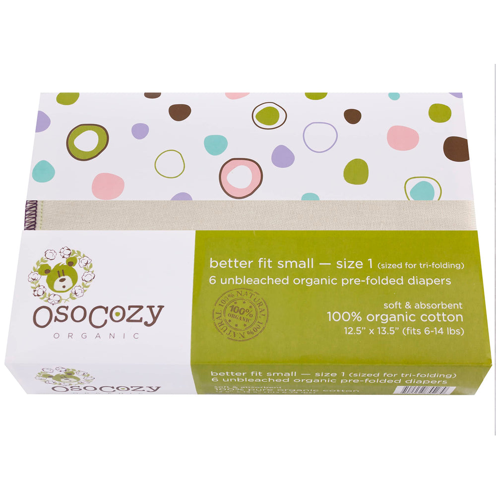 OsoCozy organic cotton prefold small 12.5x13.5 before washing, prep-ready for gentle daily use.