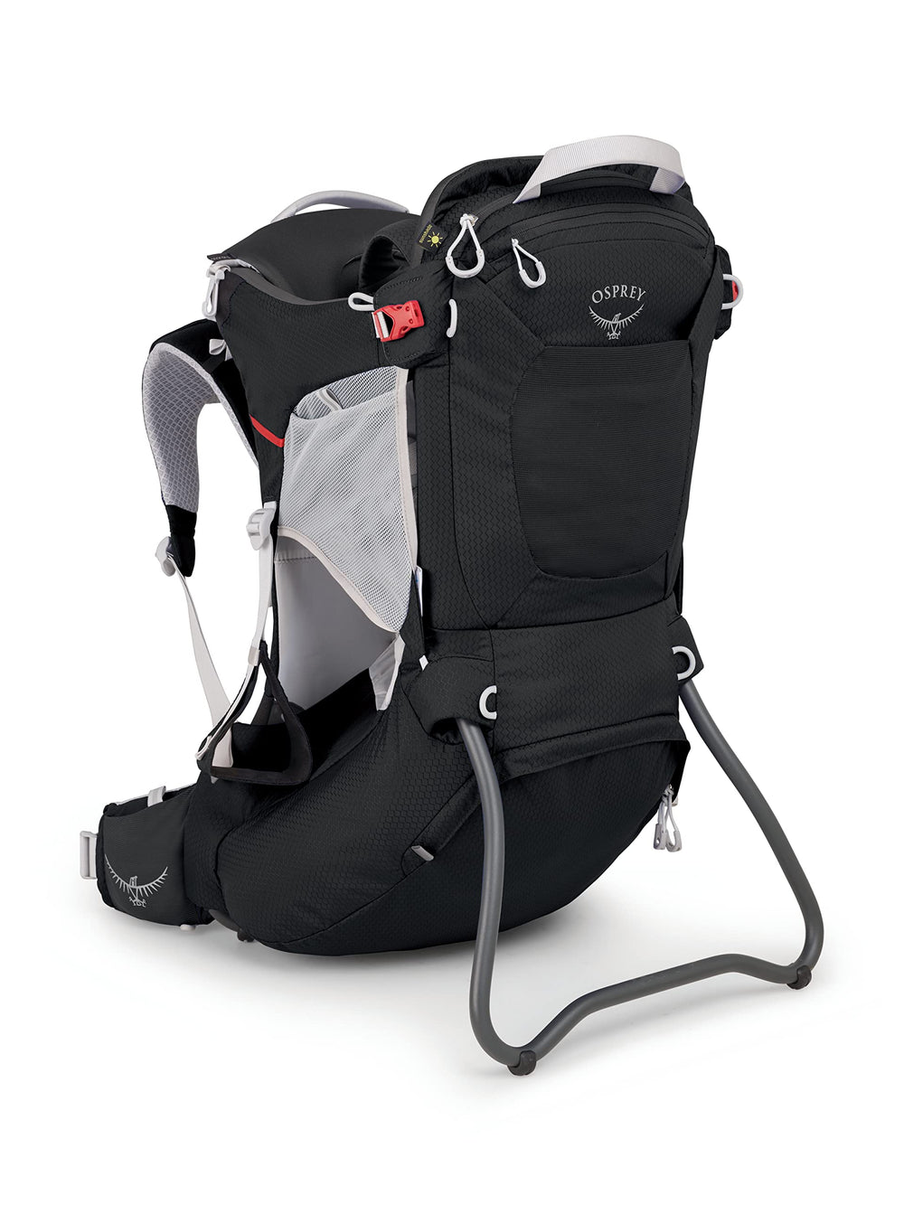 Osprey Poco front view Starry Black shows compact, easy-to-carry design for outings.