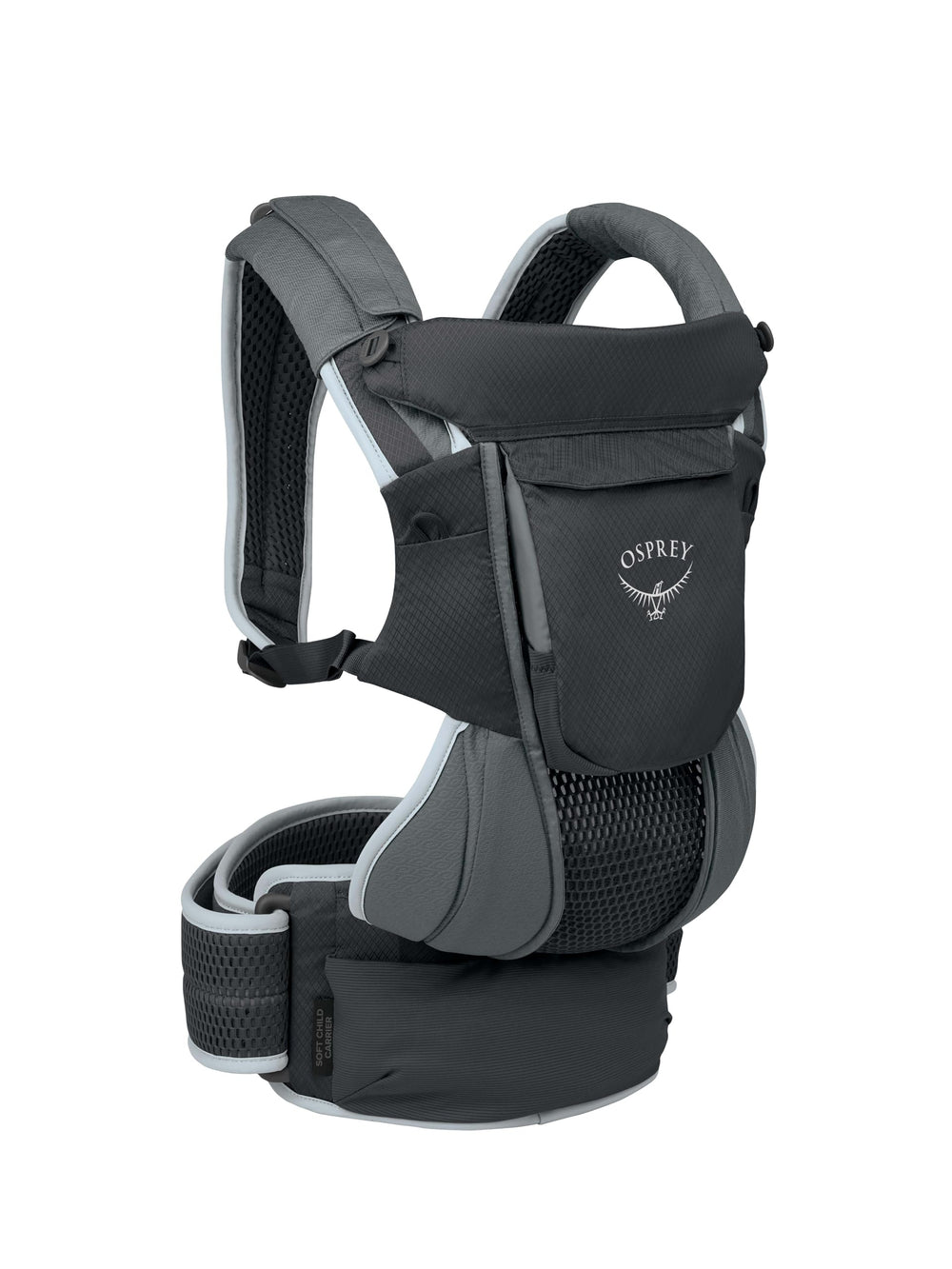 Osprey Poco Soft newborn seat shows ergonomic support for secure hands free early travel