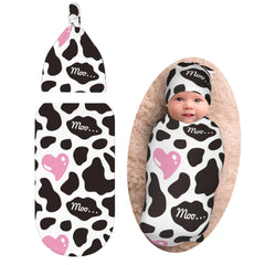 Osvbs cow print swaddle blanket with pink heart for cozy newborn sleep