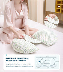 Oternal pregnancy pillow hips-legs alignment aids a relaxed sleeping posture.