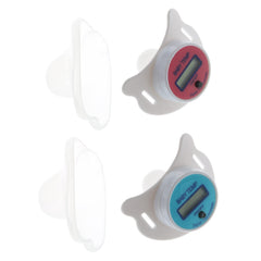 OTGO nipple-shaped thermometer pacifier blue LCD display helps monitor fever cues calmly.