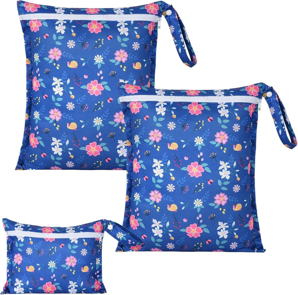 OTraki three-pack wet bag with flower pattern keeps swimsuits organized after beach days.