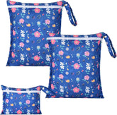 OTraki three-pack wet bag with flower pattern keeps swimsuits organized after beach days.