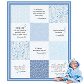 Oudain Christian baby blanket blue closeup with scripture and flowers for peaceful nighttime comfort.