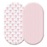 Oudain pink bassinet sheet with stripe and bow pattern enhances cozy, stylish baby sleep