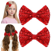 Ouligay sparkly red hair bow with alligator clip adds festive shine to daily hairstyles.