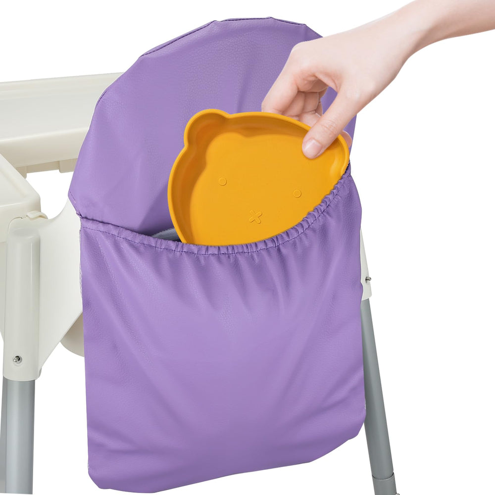 Ourea high-chair handy pocket pouch on backrest in lavender for easy-mealtime storage.