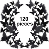 Outus 120-piece 3D butterfly stickers in black create a whimsical wall display.
