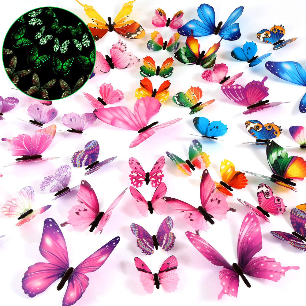 Outus 3D butterfly wall decal pink set for nursery glow decor