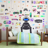 Outus 56-piece gamer wall decals package shot with six colorful sheets for quick room makeover