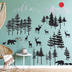 Outus pine-trees-wall-sticker adds nature vibe and calming backdrop for bedrooms.