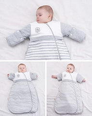 OuYun baby sleeping bag blue detachable sleeves highlight adjustable warmth