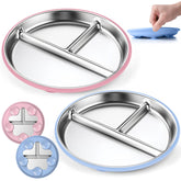 OVV stainless steel kids plates 8-inch with five suction cups for mess-free meals.