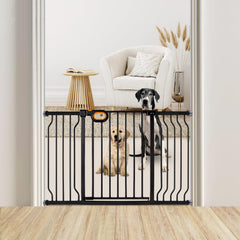 Owlie baby gate width extended illustrates a flexible fit for wider doorways and stair entrances