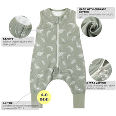 Owlivia 2-way zipper sleep bag with top and bottom protectors for easy changes.