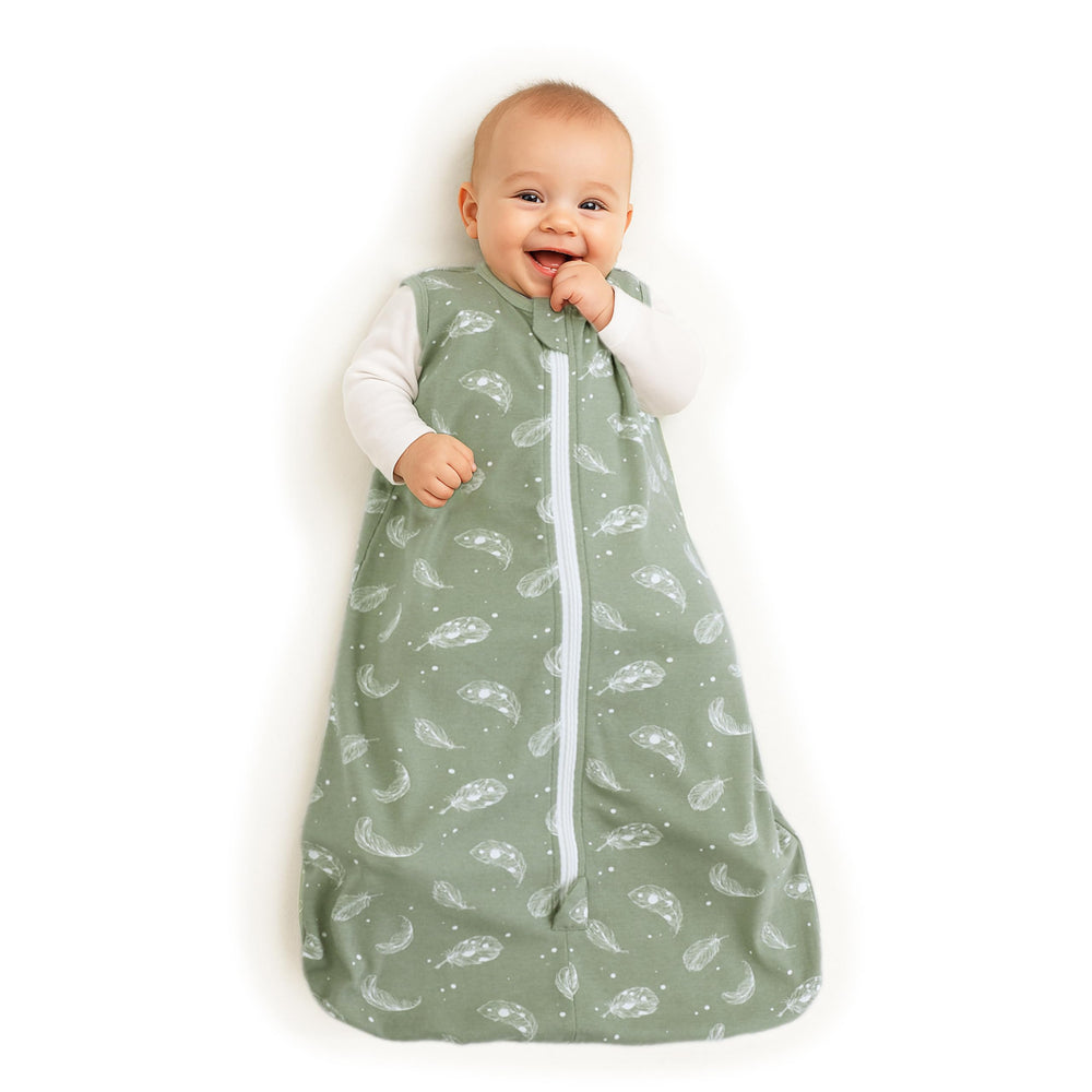 Owlivia baby sleep sack in organic cotton fabric offers soft, breathable comfort for delicate skin.