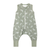 Owlivia baby sleeping bag with feet—closeup of soft organic cotton in Green Feather