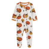 Owlivia organic cotton baby pajamas zip-front view for easy diaper changes