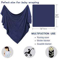 OWLOWLA jersey-knit swaddle navy close-up highlights super soft material for newborn comfort.