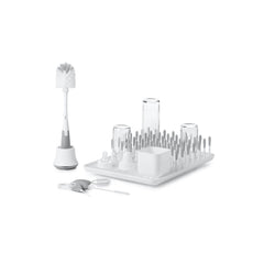 OXO Tot Bottle Brush with Stand ready for tall bottles and easy drying.