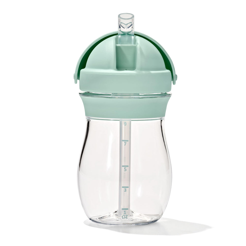 Oxo Tot Transitions straw cup Opal full view shows compact spill-proof design for mess-free sipping.