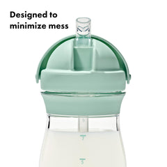 Oxo Tot Transitions spill-proof straw Opal emphasizes secure cap and easy cleaning after meals.