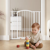 Ozzy & Kazoo baby gate in a doorway with adjustable width for stairs.
