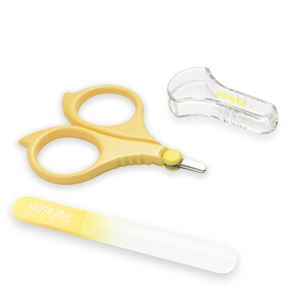 Pafason baby round tip scissors closeup showing safe trimming for newborns