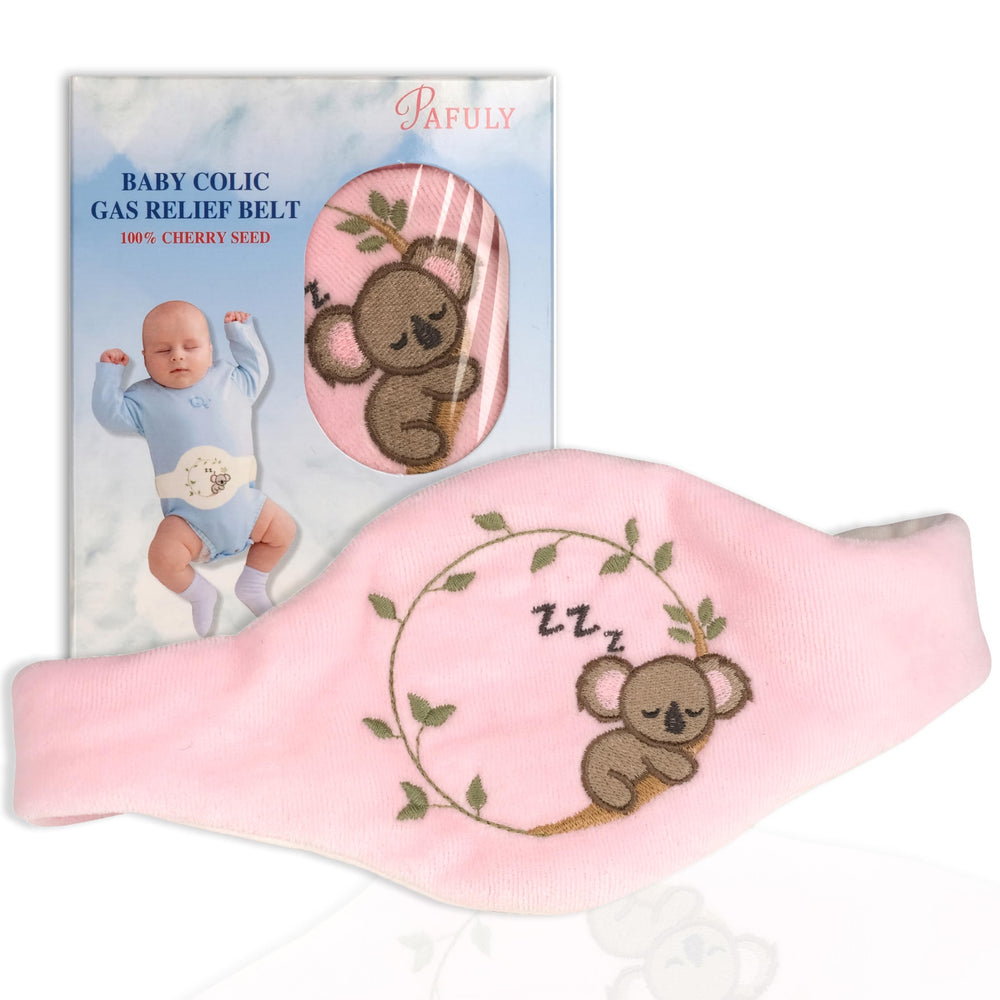 Pafuly baby wrap with cherry-seed pouch provides gentle warm relief for colic.