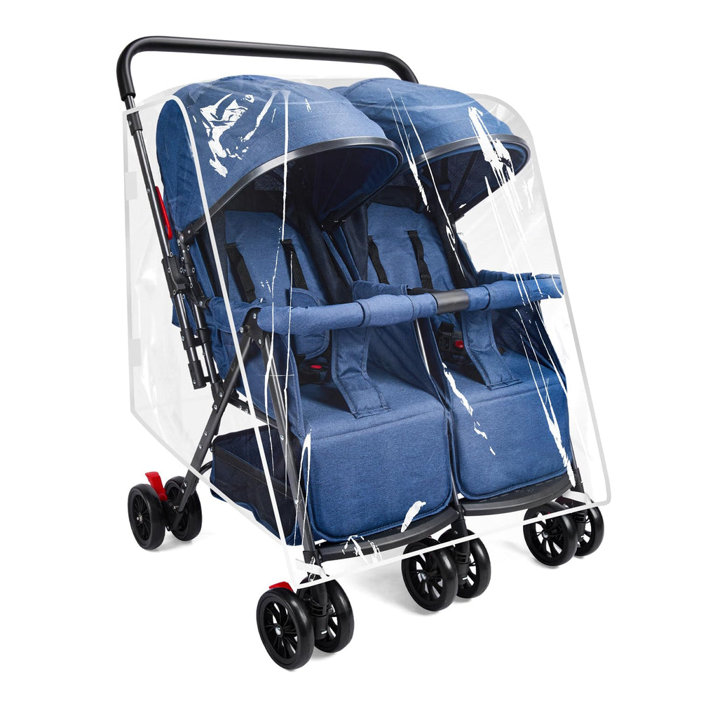 PAHTTO double stroller rain cover—front view for clear visibility during strolls.