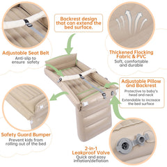 PAHTTO Kids Airplane Bed inflated with three chambers for flexible seat fit.