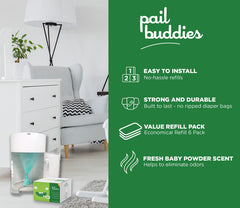Pail Buddies 6-count value pack holds up to 3,600 newborn diapers