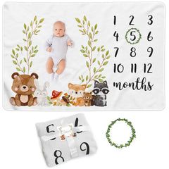Paishanas milestone blanket woodland forest scene provides a cozy photo backdrop for monthly growth captures.
