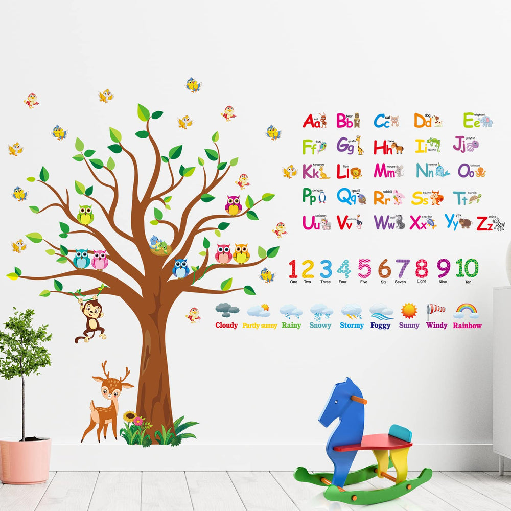 Pajean 4 Sheets wall decals featuring alphabets and numbers for learning spaces.