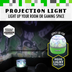 Paladone Minecraft Steve projector night light on wall enhances gaming atmosphere.